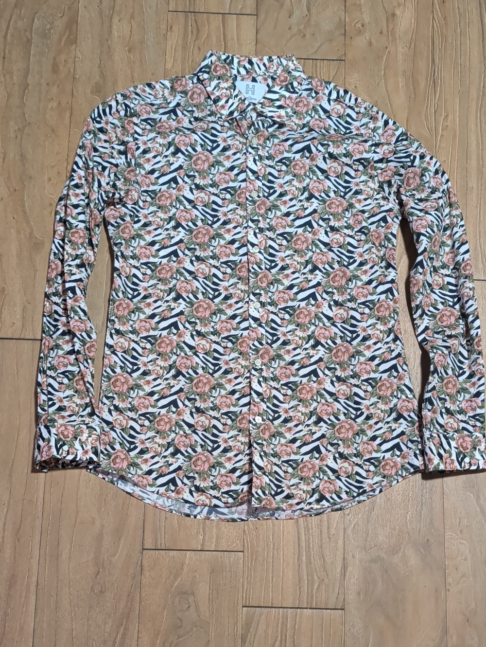 Floral Button-Front Shirt Jacket - Pink Floral on Black & White